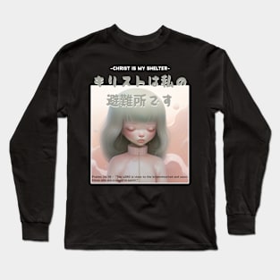 Christian Manga with Kanjis - Christ is My Shelter Long Sleeve T-Shirt